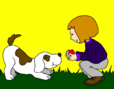Coloring page Little girl and dog playing painted byThieli
