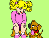 Coloring page Little girl with her puppy painted byThieli