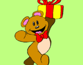 Coloring page Teddy bear with present painted byThieli