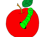 Coloring page Apple with worm painted byNik