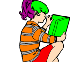 Coloring page Little girl reading painted byjustin