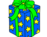 Coloring page Present wrapped in starry paper painted byAndrea