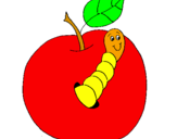 Coloring page Apple with worm painted byDaddy