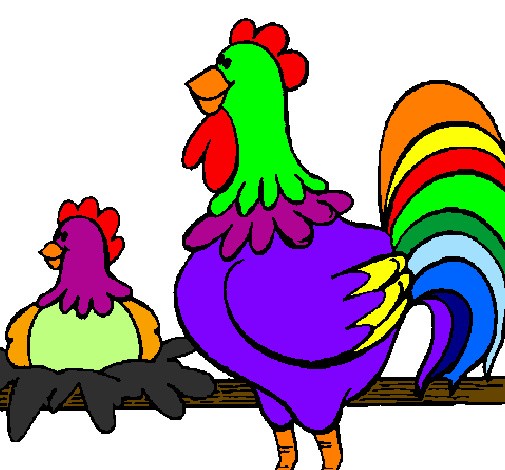 Coloring page Cock and hen painted byanaluizarodrigues