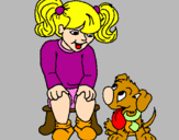 Coloring page Little girl with her puppy painted byeu