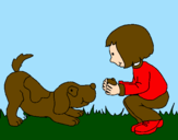 Coloring page Little girl and dog playing painted bysaina
