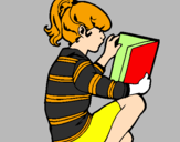Coloring page Little girl reading painted bypenguin