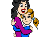 Coloring page Mother and daughter embraced painted bysopha
