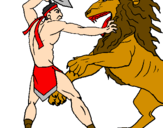 Coloring page Gladiator versus a lion painted byaiden