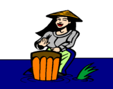 Coloring page Woman playing the bongo painted byNeko