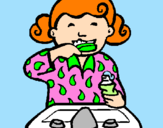 Coloring page Little girl brushing her teeth painted byme