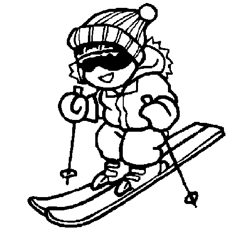 Coloring page Little boy skiing painted byggg
