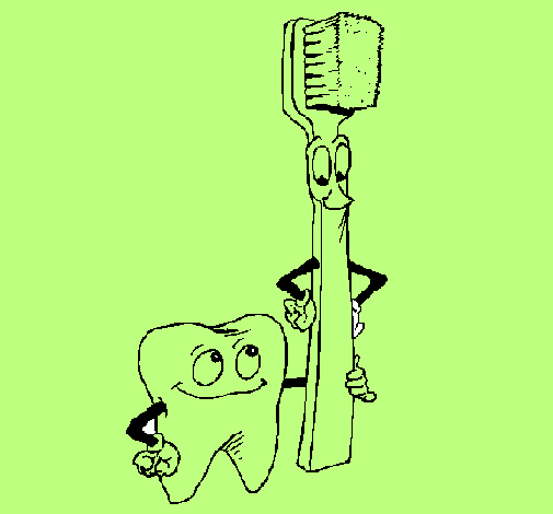 Coloring page Tooth and toothbrush painted byDMY