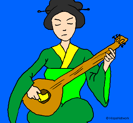 Geisha playing the lute