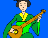 Coloring page Geisha playing the lute painted byKaitlin