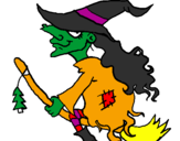 Coloring page Witch on flying broomstick painted bytatum