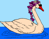 Coloring page Swan with flowers painted byfernanda      campos