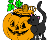 Coloring page Pumpkin and cat painted bylily1234