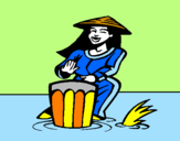 Coloring page Woman playing the bongo painted byanna
