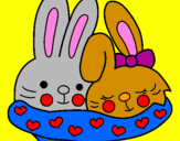 Coloring page Rabbits in love painted byLeslie