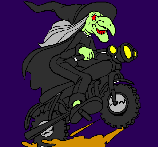 Coloring page Witch on motorbike painted byPhoebe