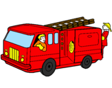 Coloring page Firefighters in the fire engine painted bygabi
