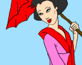 Coloring page Geisha with umbrella painted by    ^kghkjvu08 fdmtjj{10
