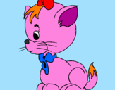 Coloring page Cat with bow painted byryan