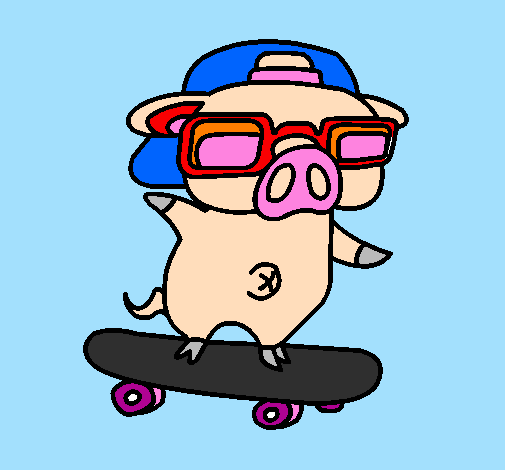 Graffiti the pig on a skateboard