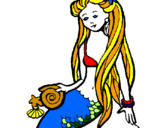 Coloring page Mermaid with snail painted bypooh bear