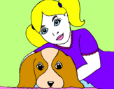 Coloring page Little girl hugging her dog painted bylisa