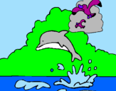 Coloring page Dolphin and seagull painted bydiego