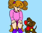 Coloring page Little girl with her puppy painted byPIPE