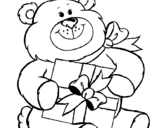 Coloring page Bear with present painted byyuan