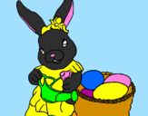 Coloring page Easter bunny with watering can painted byDennisse
