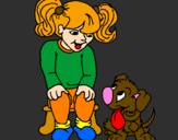 Coloring page Little girl with her puppy painted bysumer