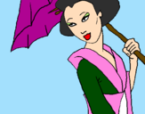 Coloring page Geisha with umbrella painted bySusanna Elisabeth Fechner