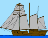 Coloring page Sailing boat with three masts painted byTiger