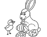 Coloring page Chick, bunny and little eggs painted byyuan