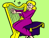 Coloring page Woman playing the harp painted byBRITTANY