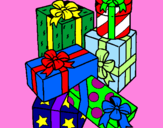 Coloring page A mountain of presents painted bysara