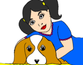 Coloring page Little girl hugging her dog painted bykass