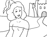Coloring page Princess and castle painted bytom