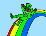 Coloring page Leprechaun on a rainbow painted bymax c