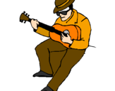 Coloring page Guitarist wearing hat painted byJustas The Lt