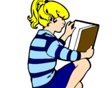 Coloring page Little girl reading painted byleeann