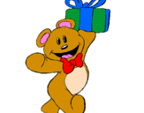 Coloring page Teddy bear with present painted bycilla