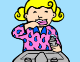 Coloring page Little girl brushing her teeth painted byhehe
