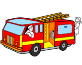 Coloring page Firefighters in the fire engine painted byviki