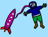 Coloring page Rocket and astronaut painted byXAVIER